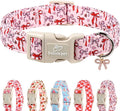 Girl Dog Collar for Small Dogs - Cute Heart Bow Print Girly Dog Collars, Soft Adjustable Spring/Summer Holiday Female Dogs Collar with Quick-Release Buckle S