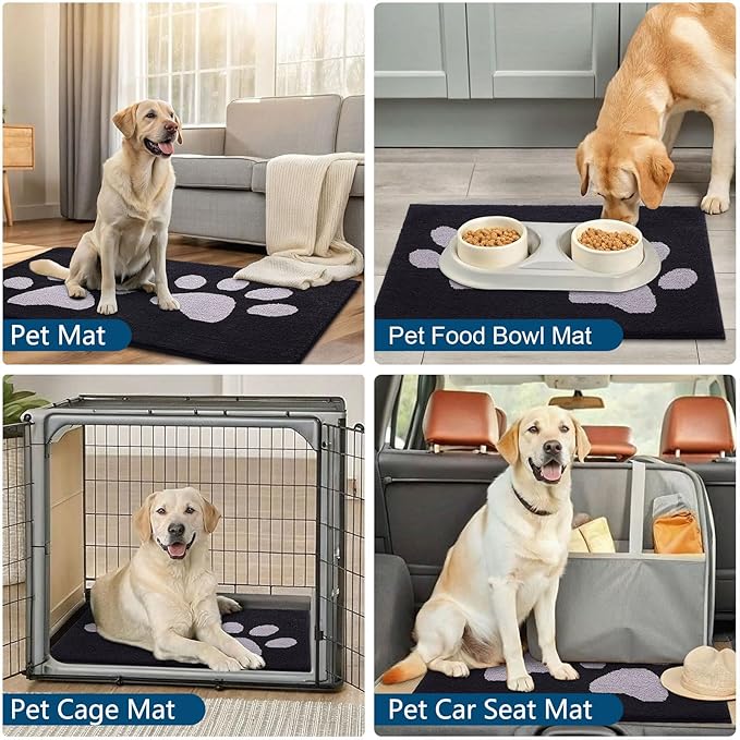 Buganda Dog Door Mat for Muddy Paws, Absorbent Dirt Trapper Washable Indoor Doormats, Non Slip Low-Profile Mud Mat for Dogs, Front Entrance Doormat for Inside Floor (36x24 Inches, Black and Grey)