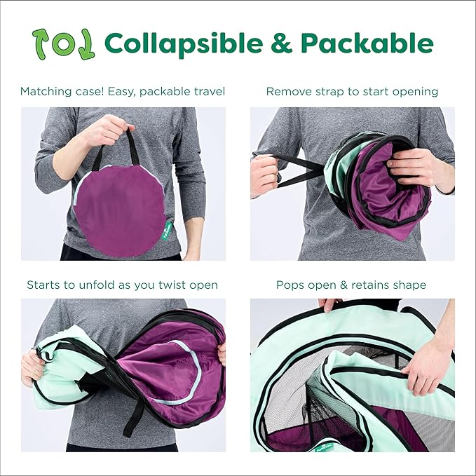 Furhaven Portable Dog Playpen Cat Tent, Pet Playground,Kennel Foldable Indoor Outdoor Zippered Puppy Crate - Green & Pink, Small