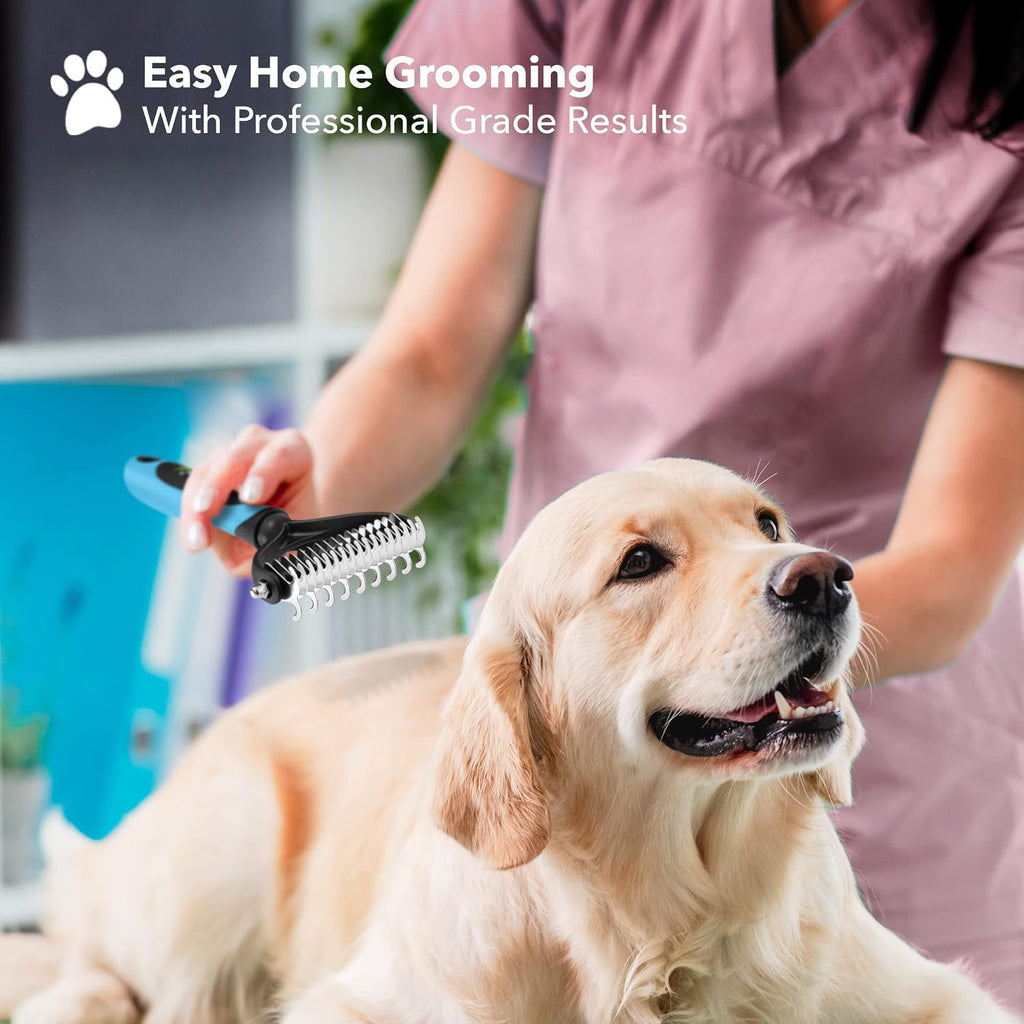 BOSHEL Dematting Comb for Dogs, Undercoat Rake, Cat Deshedding Tool, Dematting Brush for Pets