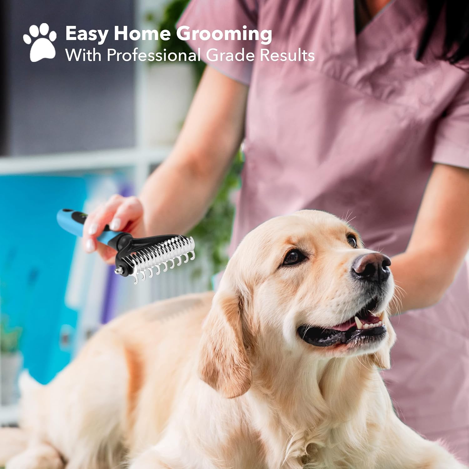 BOSHEL Dematting Comb for Dogs, Undercoat Rake, Cat Deshedding Tool, Dematting Brush for Pets