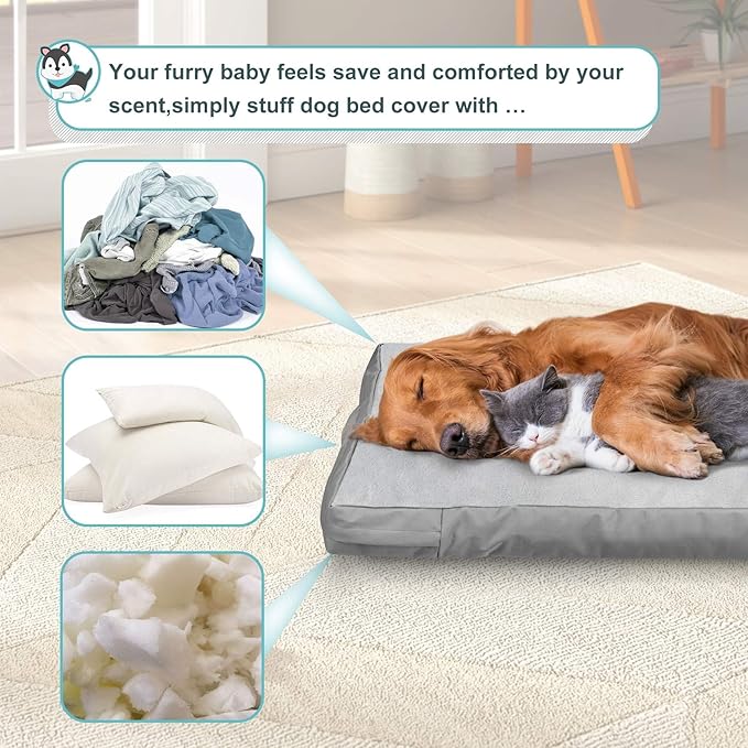 Explore Land Waterproof Dog Bed Cover Machine Washable Fluffy Dog Bed Replacement Cover for Cat, 20Lx15Wx3H inch, Gray