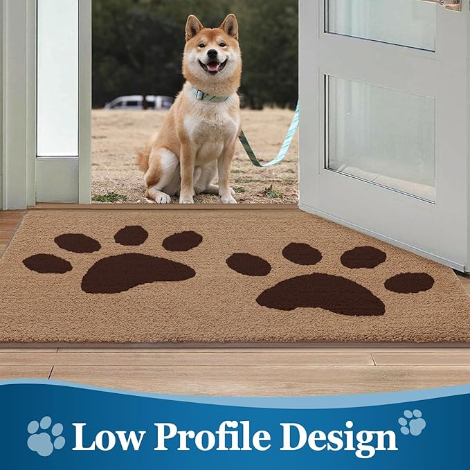 Buganda Dog Door Mat for Muddy Paws, Absorbent Dirt Trapper Washable Indoor Doormats, Non Slip Low-Profile Mud Mat for Dogs, Front Entrance Doormat for Inside Floor (59x24 Inches, Beige)