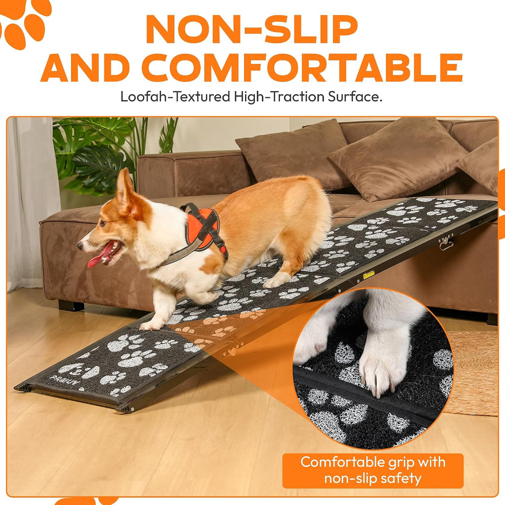 Upgraded Dog Ramp for Car 71"x17.2" Wide Portable Folding Pet Ramp with Non-Slip Surface. Extra Wide Portable Ramp for Large, Small & Senior Dogs to Get in Cars, SUVs, Trucks & Beds, Up to 250LBS