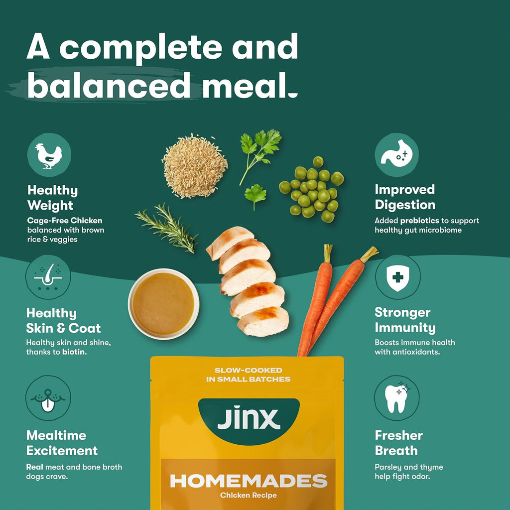 Jinx Chicken Wet Dog Food Toppers, Homemades 6 Pack, 9oz | Meal or Mix with Dry Dog Food, Made with Real Chicken, Bone Broth & No Fillers for Puppies, Adults & Seniors