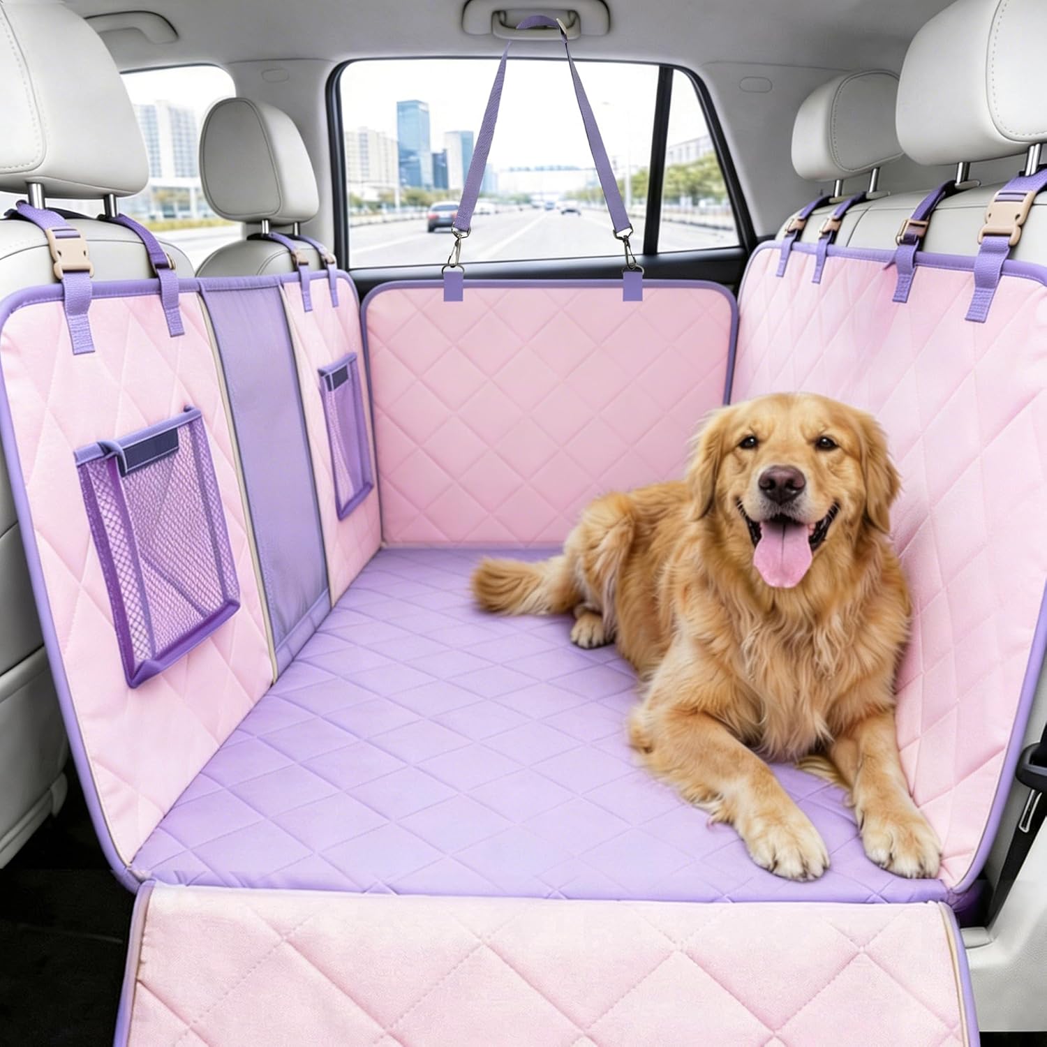Back Seat Extender for Dogs Hard Bottom, Dog Car Seat Cover for Back Seat Holds 420lbs, Sturdy Backseat Dog Platform for Large Breed Dogs, 600D Oxford & Waterproof Pet Hammock for Cars, SUVs & Trucks
