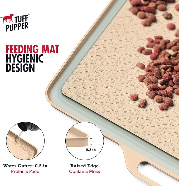 Tuff Pupper 22x16 Medium Dog Feeding Mat for Food and Water | Dog Food Mats for Floors | Waterproof Dogs Water Bowl Mats | Dogs Placemats Pet Food-Mat | Silicone Feeding Mat for Cats and Cat Bowls