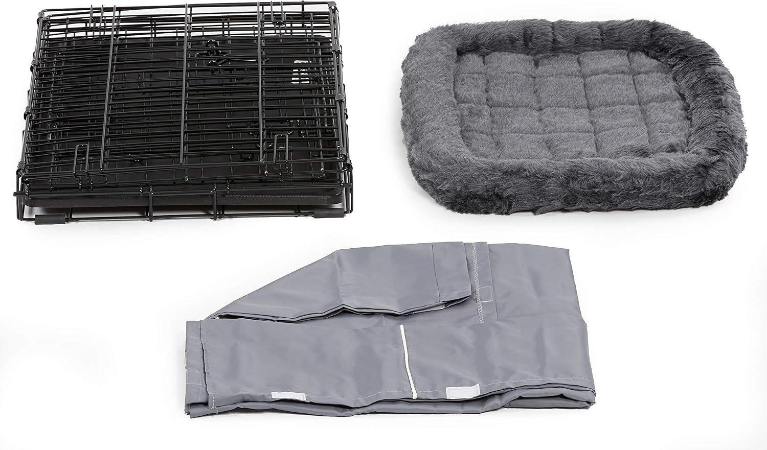 MidWest Homes for Pets Double Door 24-inch Dog Crate Kit, Bundle Includes a Two-Door Cage, Matching Gray Bed and Crate Cover, For Small Breeds