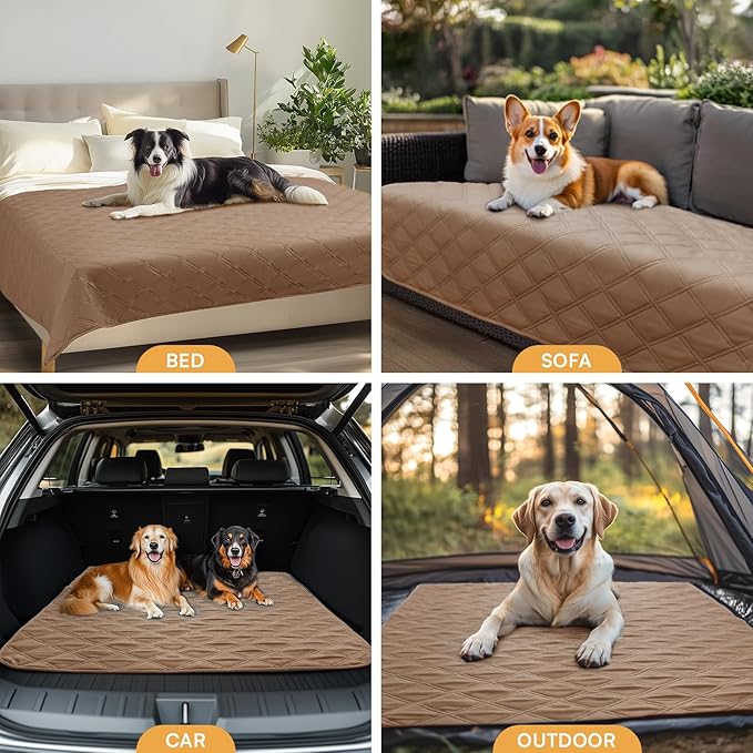 Luciphia 100% Waterproof Couch Cover Blanket for Dogs Anti-Slip Pet Couch Protector Sofa Mat Puppy Cat Blanket with Non-Slip Bottom, Light Brown Khaki, 68x82 Inch