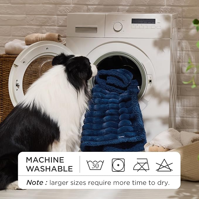 Bedsure ComfyFleece™ Waterproof Dog Blankets for Medium Dogs - Soft Puppy Cat Blanket Corduroy Fleece Washable, Cozy Calming Reversible Furniture Protection for Pet Kitten Doggy,30"x40", Navy Blue