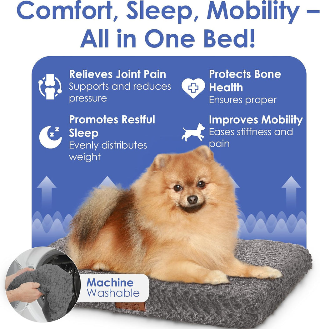 AKC Orthopedic Memory Foam Dog Crate Mat, 24" x 19", Gray | American Kennel Club Orthopedic Memory Foam Dog Crate Mat, Washable Cover, Non-Slip Base, Breathable, Durable, 24x19