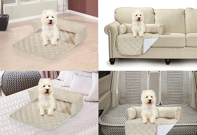 Brilliant Sunshine Premium Calming Dog Bed Mat, Silky Velvet, Removable Washable Cover, Cushion Protector and Couch Covers for Dogs, Pets, Cats, Small, Beige Natural