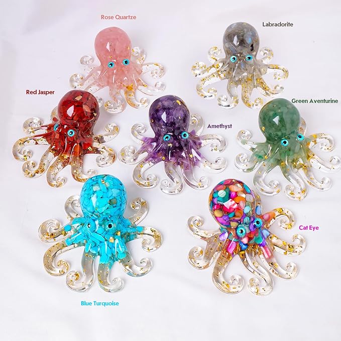Natural Crystal Tiger's Eye Gravel Octopus Resin Marine Animals Fish Tank Decorative Ornaments Statue Healing Crystal Home Decor Ladies Gift 3.93"