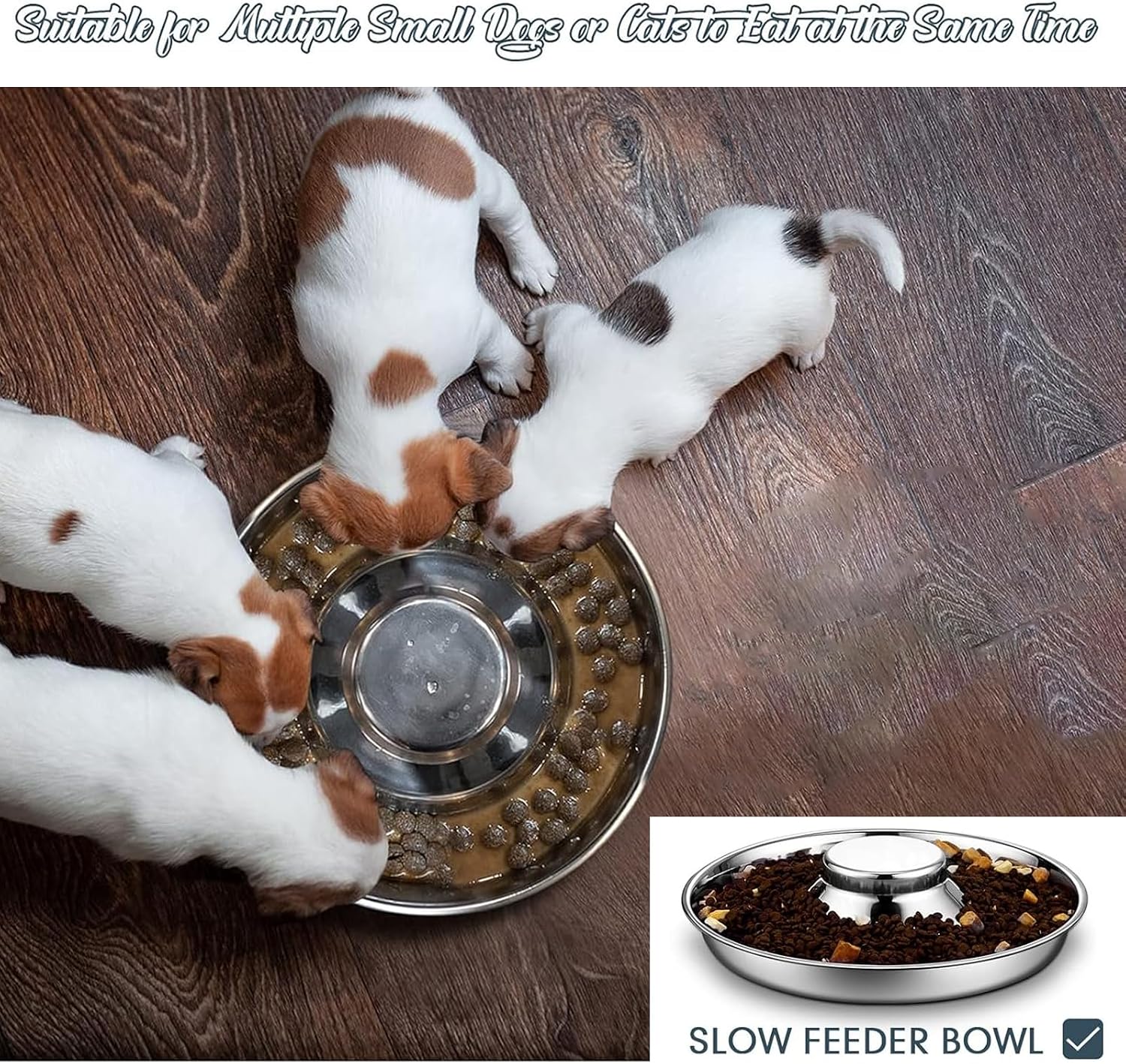 Zopeal 6 Pcs Stainless Steel Puppy Bowls 10.2" Puppy Feeder Dog Water Food Feeding Bowl for Multiple Weaning Small Dogs Cats, Pet Eating at The Same Time, Cylinder Style