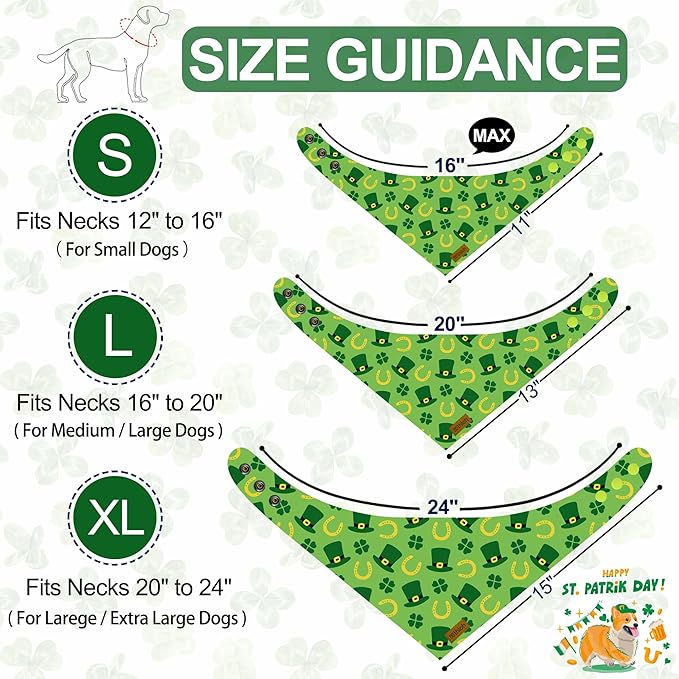 St. Patrick's Day Dog Bandanas with Snap Button, 2 Pack Reversible Shamrock Dog Scarf for Boy & Girl, Premium Durable Fabric, Gift for Dogs, Holiday Bandana for Small Dogs (Small)