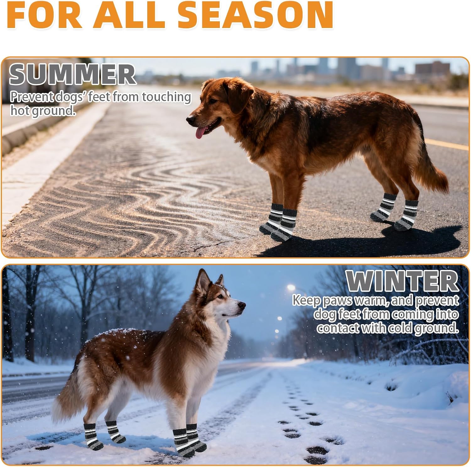 Anti Slip Dog Socks to Prevent Licking Paws and Slipping, Extra-Thick Grip Pet Boots & Paw Protectors, Winter Warm Puppy Shoes Booties for Hardwood Floors Small Medium Large Senior Dogs, L