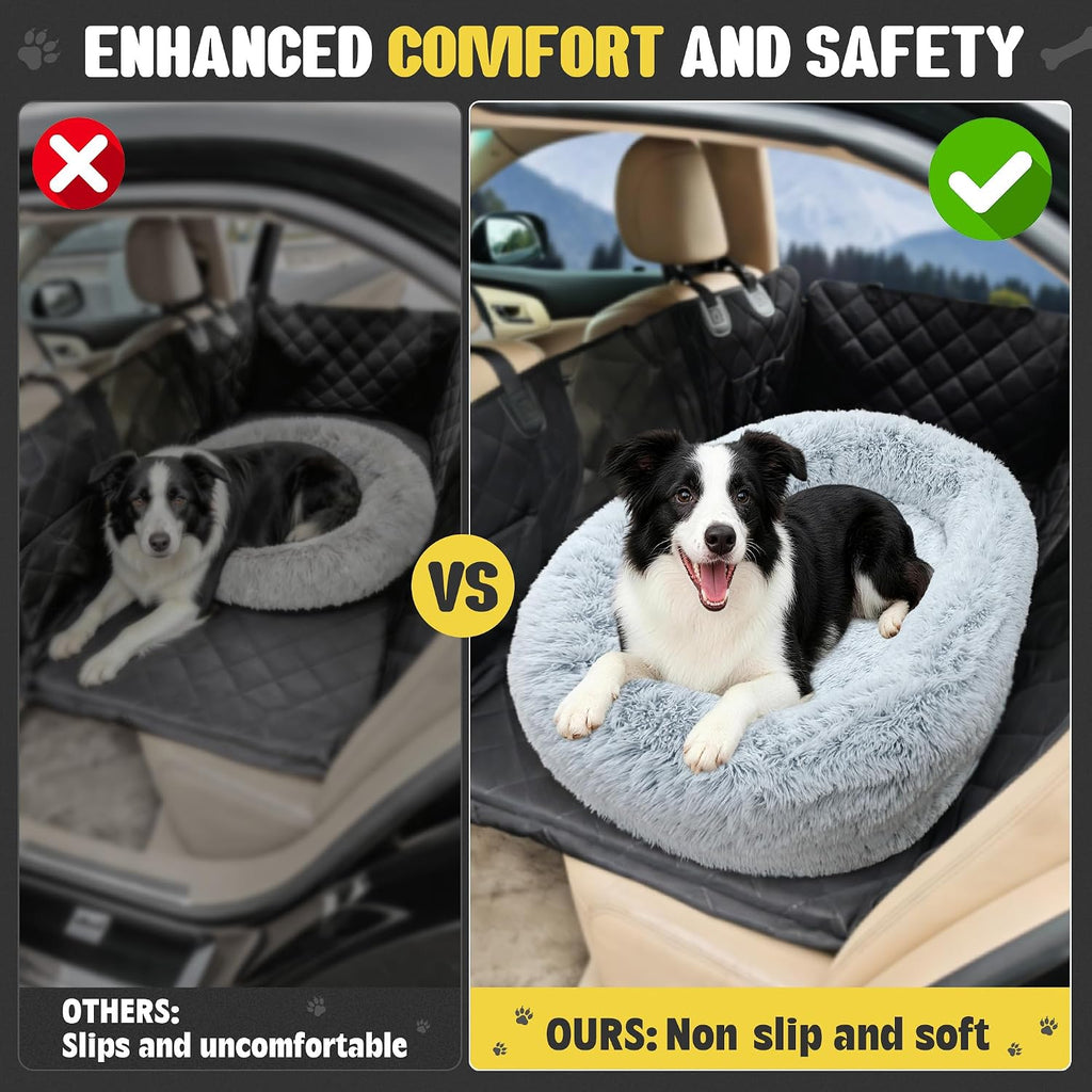 Loiion Orthopedic Car Dog Bed for Large Dogs, Waterproof Faux Fur Calming Travel Bed, Non-Slip Washable Backseat Bed for SUV & Sedan | Joint Support for Senior/Arthritic Pets