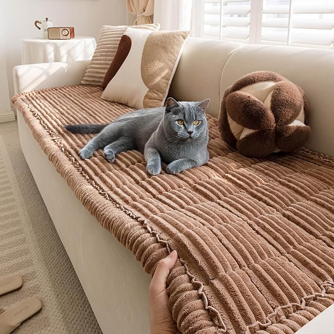 FUNNY FUZZY Pet Couch Covers for Sofa, Washable Dog Couch Cover Protector for Dogs, Flannel Couch Covers for Dogs Pet Friendly Pets Mat Bed Sofa Cover (Brown, 27.6"×59.1")