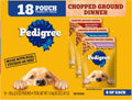 Pedigree Chopped Dinner Wet Dog Food Pouch, Variety Pack, 3.5 oz, 18 Count | Chicken, Beef, Bacon & Filet Mignon, no added sugar, no artificial flavors, serve as topper or complete meal, steam cooked