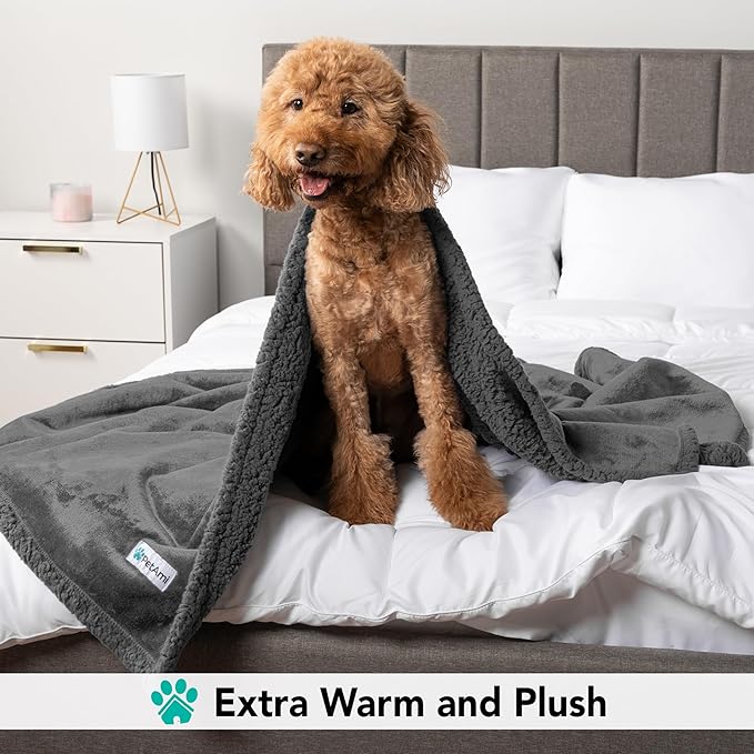 PetAmi Dog Blanket for Small Medium Dogs, Pet Bed Blanket Cat Puppy Kitten, Fleece Furniture Couch Cover Protector Sofa Car, Soft Sherpa Dog Throw Plush Reversible Washable, Mini 29x40 Solid Dark Gray