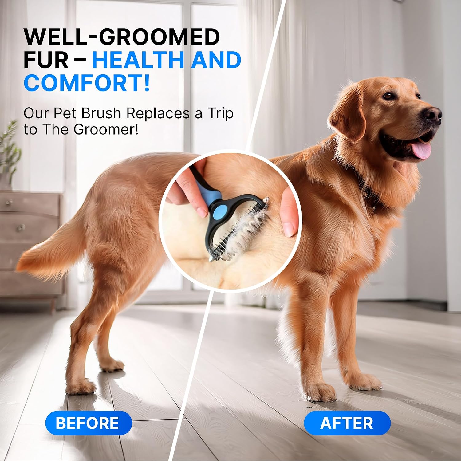 Dog Rake Brush for Shedding – Pet Undercoat Deshedding Tool for Long & Thick Hair Dogs, Removes Loose Fur, Reduces Mats