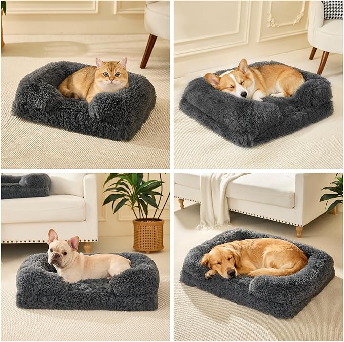 Orthopedic Dog Bed for Medium Dogs of Comfortable Memory Foam Pet Bed with Sides,Fluffy Dog Couch Sofa Bed with Anti-Slip Bottom Dark Grey M