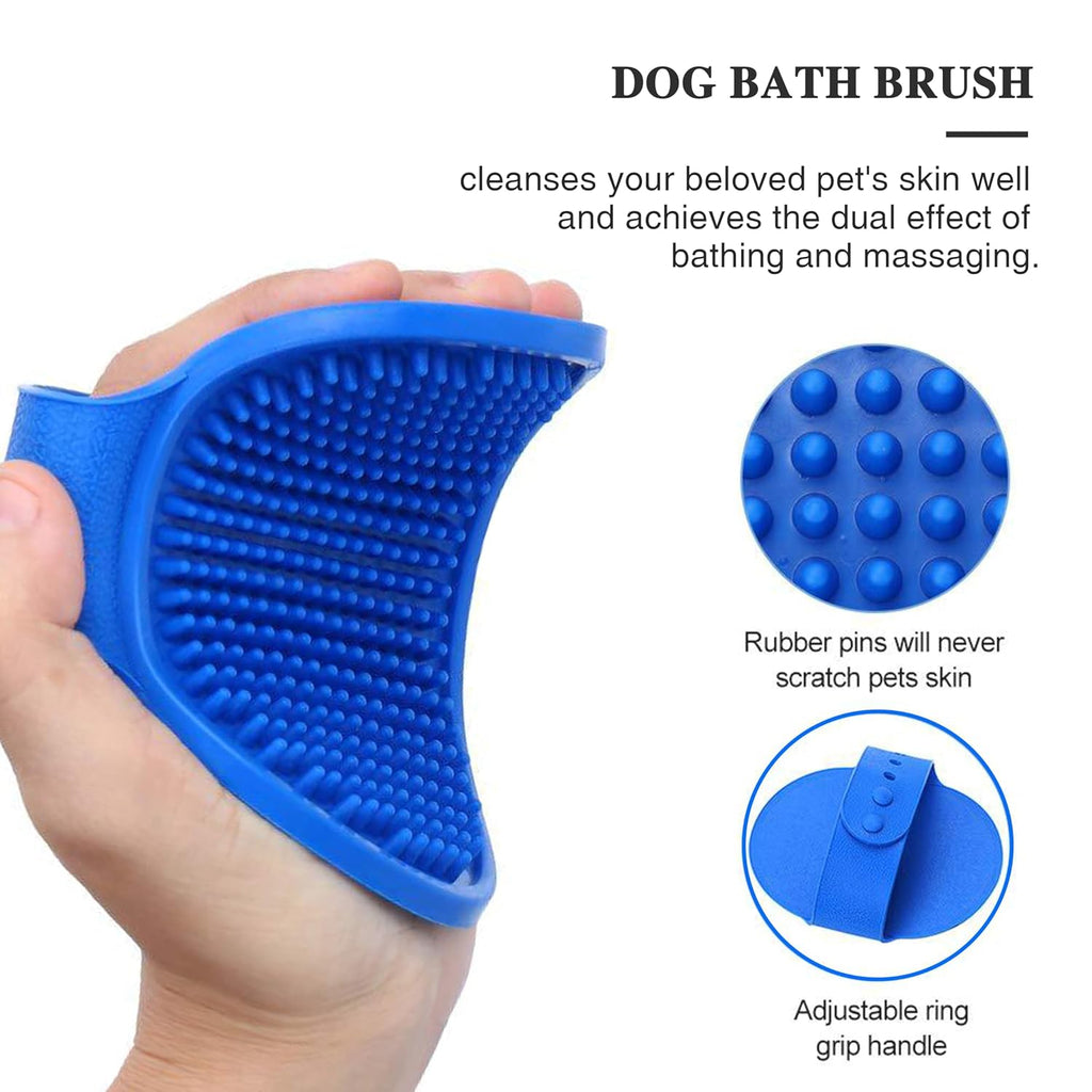 4 Pack Pet Grooming Combo - Blue Deshedding Brush,With Metal Comb,Bath Brush, With Long & Short Stainless Steel Teeth Depilatory Comb For Detangling And Dematting Long, Matted Fur On Cats And Dogs