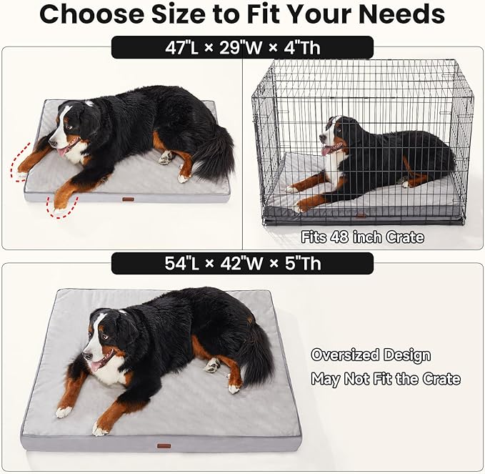 OhGeni Orthopedic Waterproof Dog Bed for Extra Large Dogs, Machine-Washable Removable Cover in Easy-Clean Fabric, High Density Foam & Easy-Carry Handle, Suitable for Crate, 47 inch (Gray)