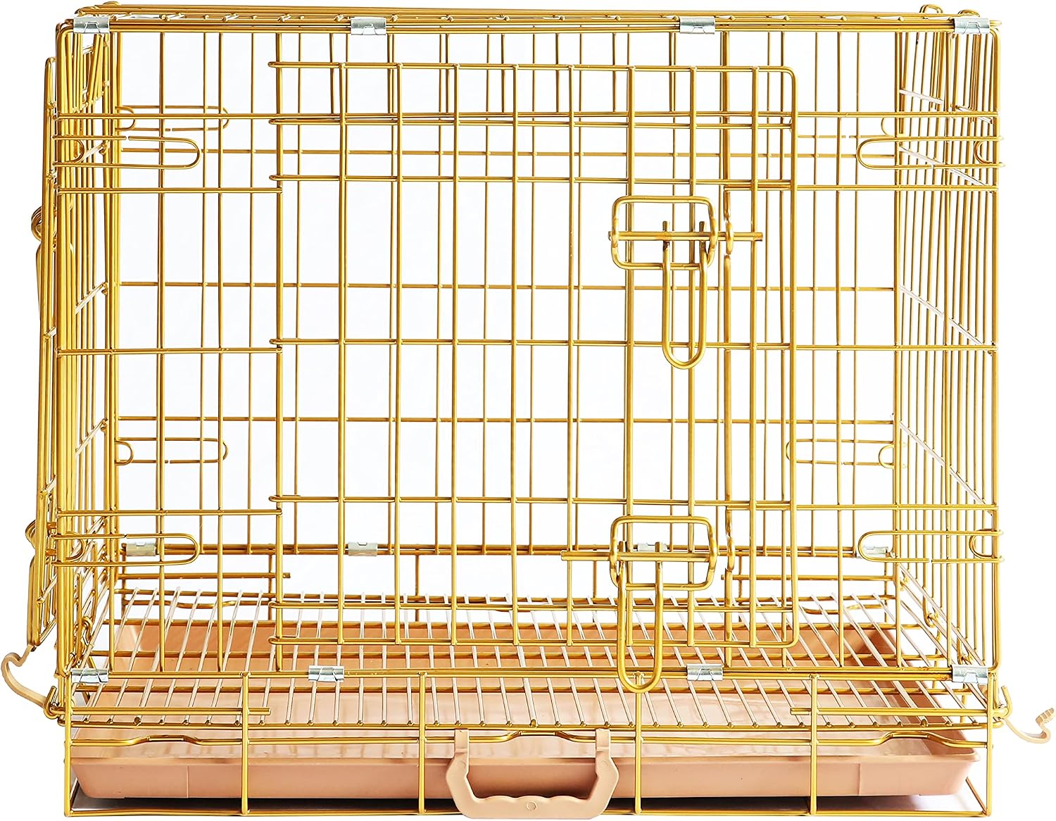 Homey Pet 24 Inch Small Dog Crate for Puppy, Copper Gold Wire Cage Kennel | Rust/Peel-Resist Nano-Coat, Collapsible, Removable Grid & Tray, Dual Doors w/ 4 Locks, Indoor Potty Training, Portable Travel