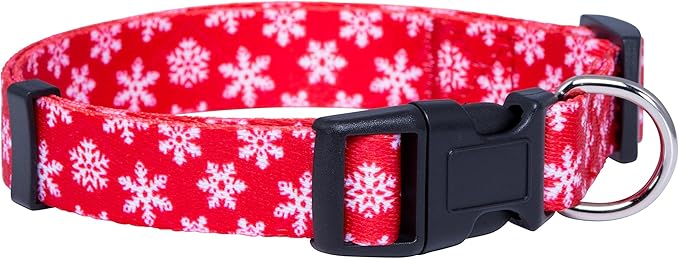 Native Pup Christmas Dog Collar- Winter Holiday Collars for Pets- Xmas Gift for Puppy- Santa, Reindeer, Snowman, Candy Cane, Red Green- Girl Boy- Small, Medium, Large Breeds (Red Snowflake, Large)