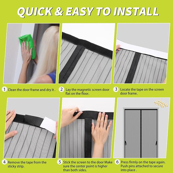 Magnetic Screen Door -Fit for Door Size:32x78 Inch,Screen Door Size 34"x80"，Hands Free Mesh Partition,Heavy Duty Curtain Keeps Bugs Out, Frame Hook & Loop, Pet and Kid Friendly