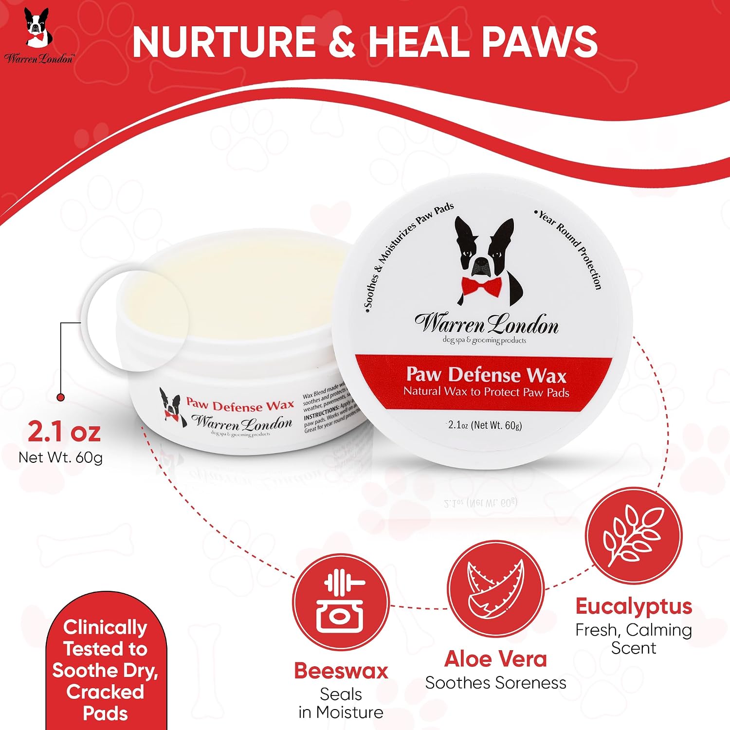 Warren London Paw Defense Wax | All-Season Dog Paw Balm with Beeswax, Aloe & Vitamin E | Shields Pads from Hot Pavement, Ice & Rough Terrain | Soothes Dry, Cracked Paws | Made in USA