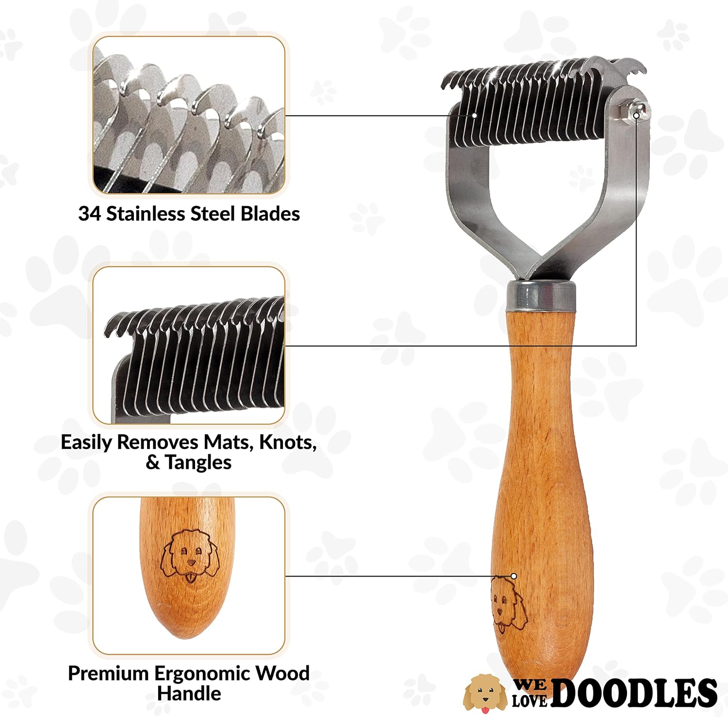 Dematting Comb for Dogs, Undercoat Rake Grooming Tool For Matted Pet Hair | Best Dematting Brush For Doodles & Poodles, Detangling De Matted Hair, Tool For Removing Shedding Fur, Cat Deshedder Brushes