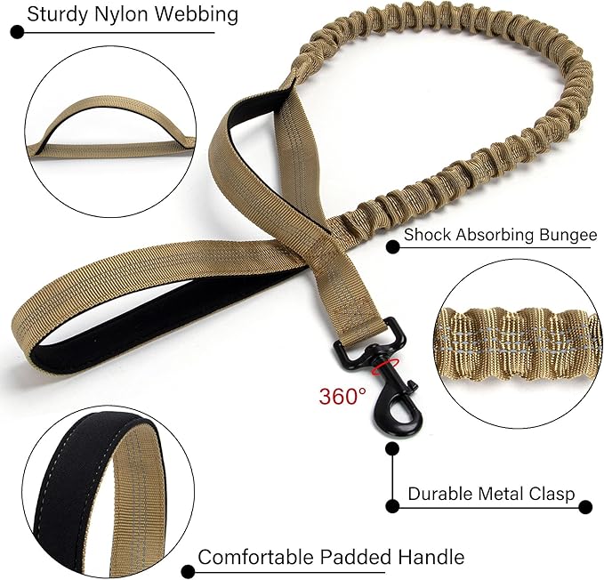 Tactical Dog Collar Set, Adjustable Military Training Nylon Dog Collar with Control Handle and Heavy Quick-Release Metal Buckle for Small Medium Large Dogs, Brown S