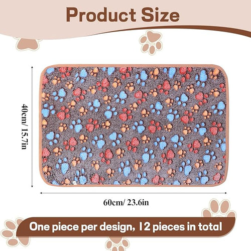 12 Pcs Dog Blanket Pet Paw Print Fleece Blanket Cat Soft Warm Sleep Mat Guinea Pig Cage Liners Small Medium Whelping Pet Essentials for Pet Grooming Shop Girl Boy Puppy
