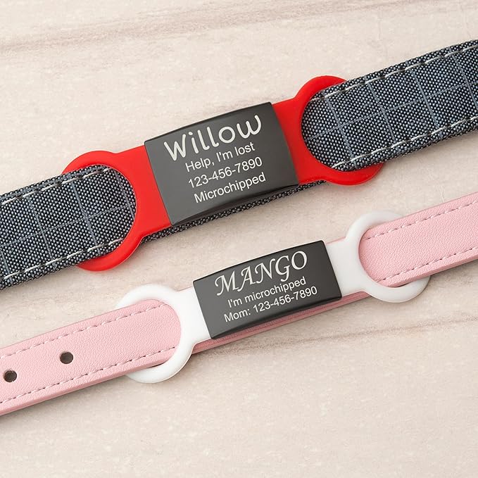 Anavia Slide On Silent Pet ID Tags, S/M/L/XL Personalized Black Stainless Steel Colored Silicone Cat Dog Name Tag, Customized Engraved Nameplate, Quiet Chew-Proof Pet Collar Tag (Blue, Large)
