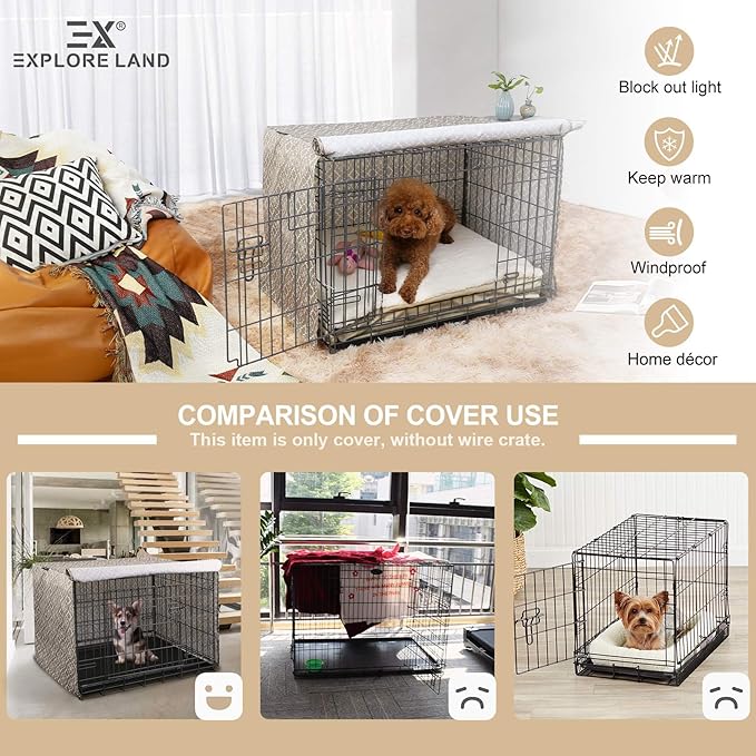 Explore Land Pattern Dog Crate Cover for 42 Inches Wire Cage, Heavy-Duty Polyester 1 2 3 Doors Standard Metal Pet Kennel Enclosure (Vintage Violet)