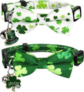 2 Pack Shamrocks Cat Collar Breakaway with Cute Bow Tie Bell Charm, Green Lucky Clover St Patricks Day Holiday Collars for Girl Boy Cats Kittens with Adjustable Safety Buckle