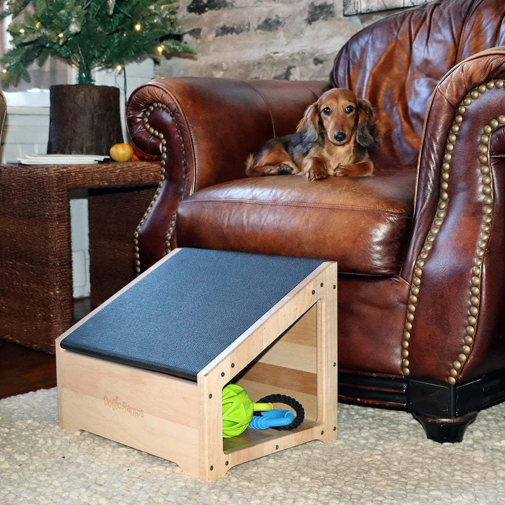 Step-Ramp for Dogs - Solid Hardwood with 3 Finish Options - Dog Ramp & Step Combination with Storage Cubby to Save Space, For Dogs Who Could Use a Helping Step Up - Made in North America