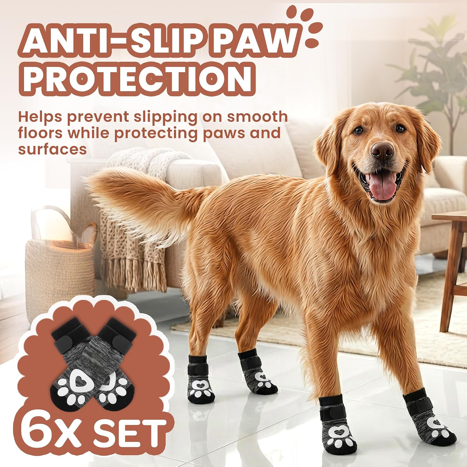 Anti Slip Dog Socks - 6 Pack | Dog Socks to Prevent Paw Licking - Small | Add Traction, Keep Warm & Protect from Hot Pavement | Paw Protection for Senior Dogs for Hardwood Floors | Dog Booties
