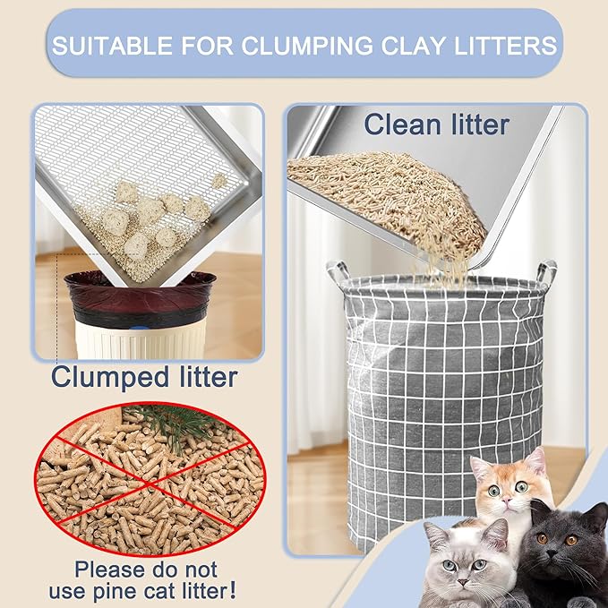 Teheao 2 Pack Stainless Steel Sifting Cat Litter Box for Clumping Litter, Kitty Large Metal Sifter Tray Pan with Cat Litter Bag, Low Dust, Odor Control, Easy Cleaning (17.7"*13.8"*5.9")
