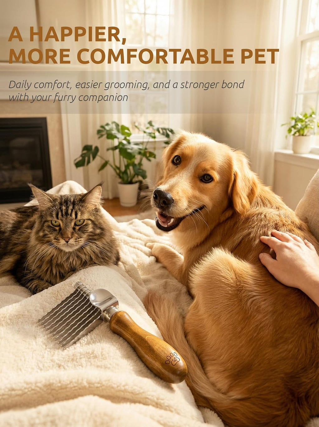 TAKAVU Dematting Comb for Dogs & Cats, 9-Blade Undercoat Rake | Removes Mats, Tangles & Knots from Long Hair, Deshedding Undercoat Tool for Doodles, Poodles & Double-Coated Breeds