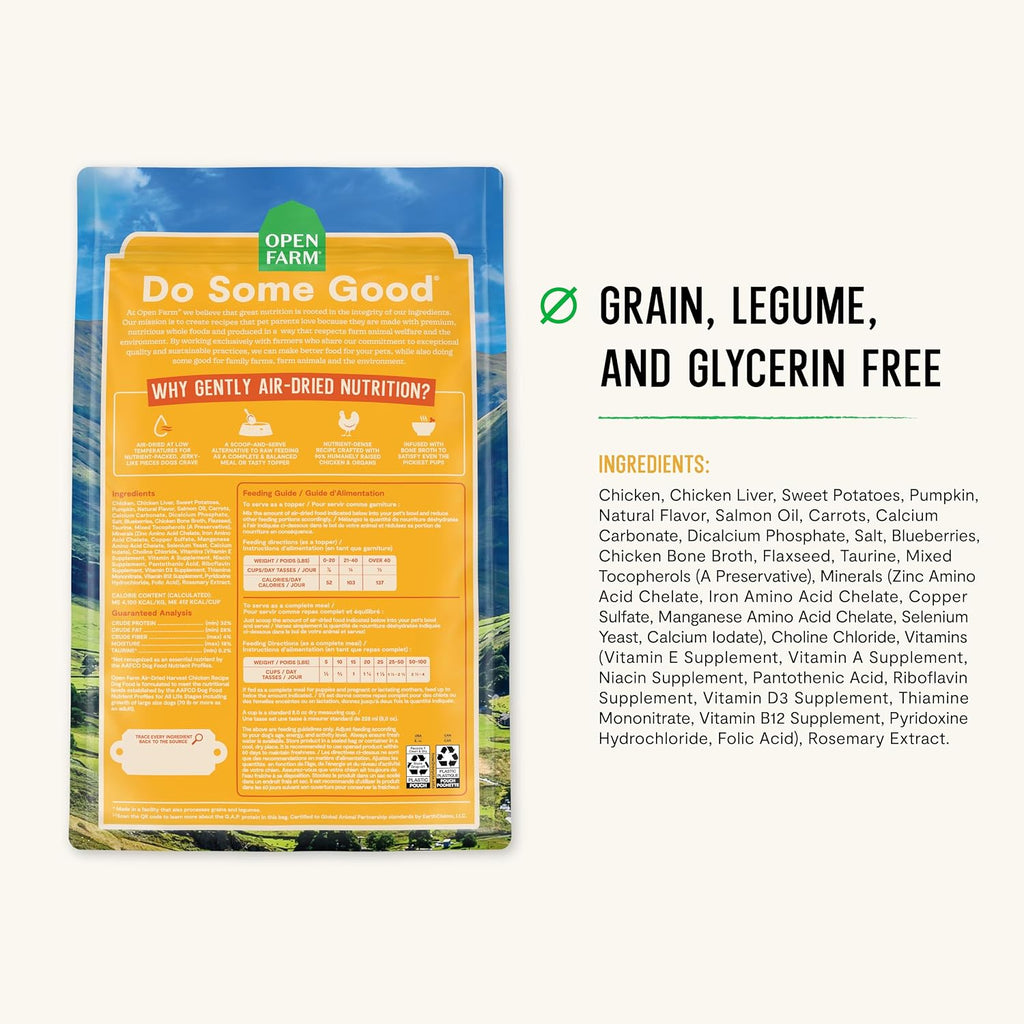 Open Farm Air Dried Dog Food, Grain-Free Harvest Chicken Recipe, 2lb Bag | Complete Meal or Topper, Jerky-Like Texture, Bone Broth Infused, 100% Traceable Ingredients, Non-GMO Fruits & Veggies.