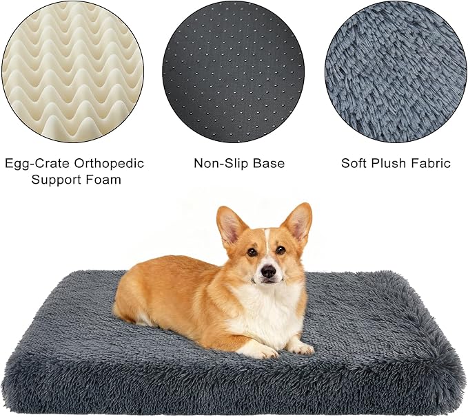 Fluffy Orthopedic Dog Beds for Small Dogs with Washable Removable Cover Dog Crate Bed Egg Crate Foam Support Plush Pet Pad Mat with Anti-Slip Bottom (30 * 20,Dark Grey)