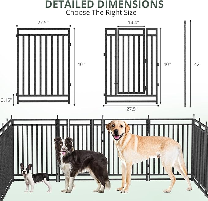 Dog Fence for Yard Outdoor Indoor Dog Playpen 40" Height 8 Panels Metal Dog Pen Puppy Playpen Portable Dog Kennel Crate for RV Camping(Black-Silver)