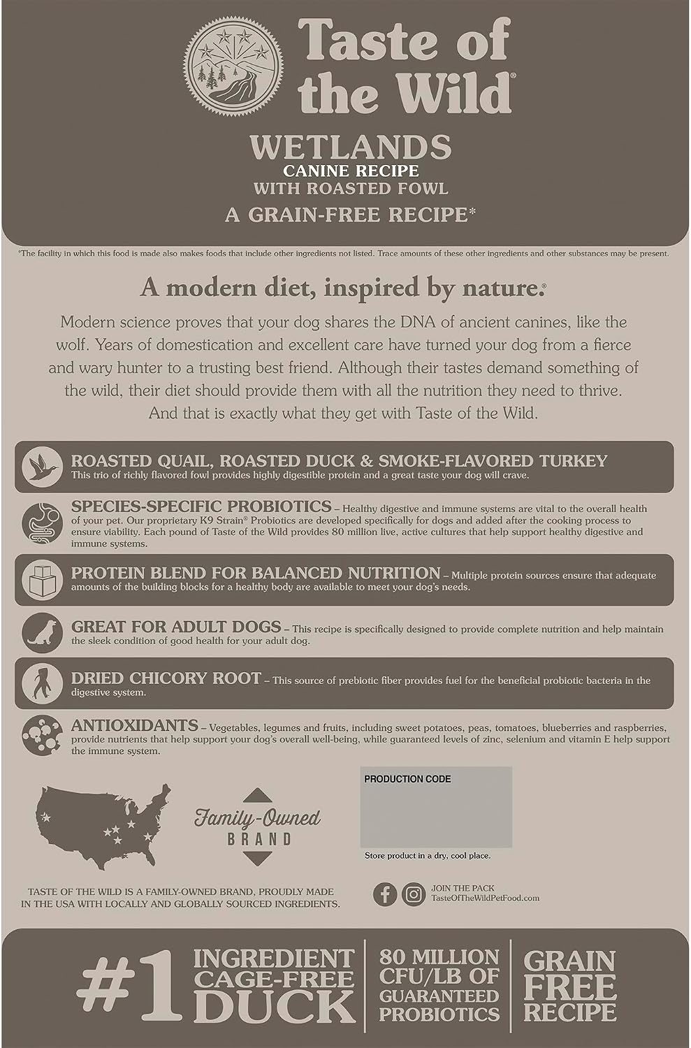 Taste of the Wild Wetlands Adult Dry Dog Food, Roasted Fowl, 28lb | High Protein |Grain Free Recipe* |Real Duck, Roasted Quail & Roasted Turkey |Nutrient Dense to Help Support Peak Health
