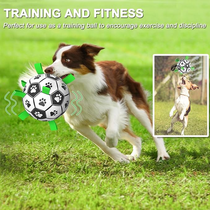 Amasiver Dog Soccer Ball Toys with Straps - 9 inch Large Herding Ball, Interactive Toys for Tug of War, Birthday Gifts,Water Toy, World Cup Sturdy Balls for Medium Large
