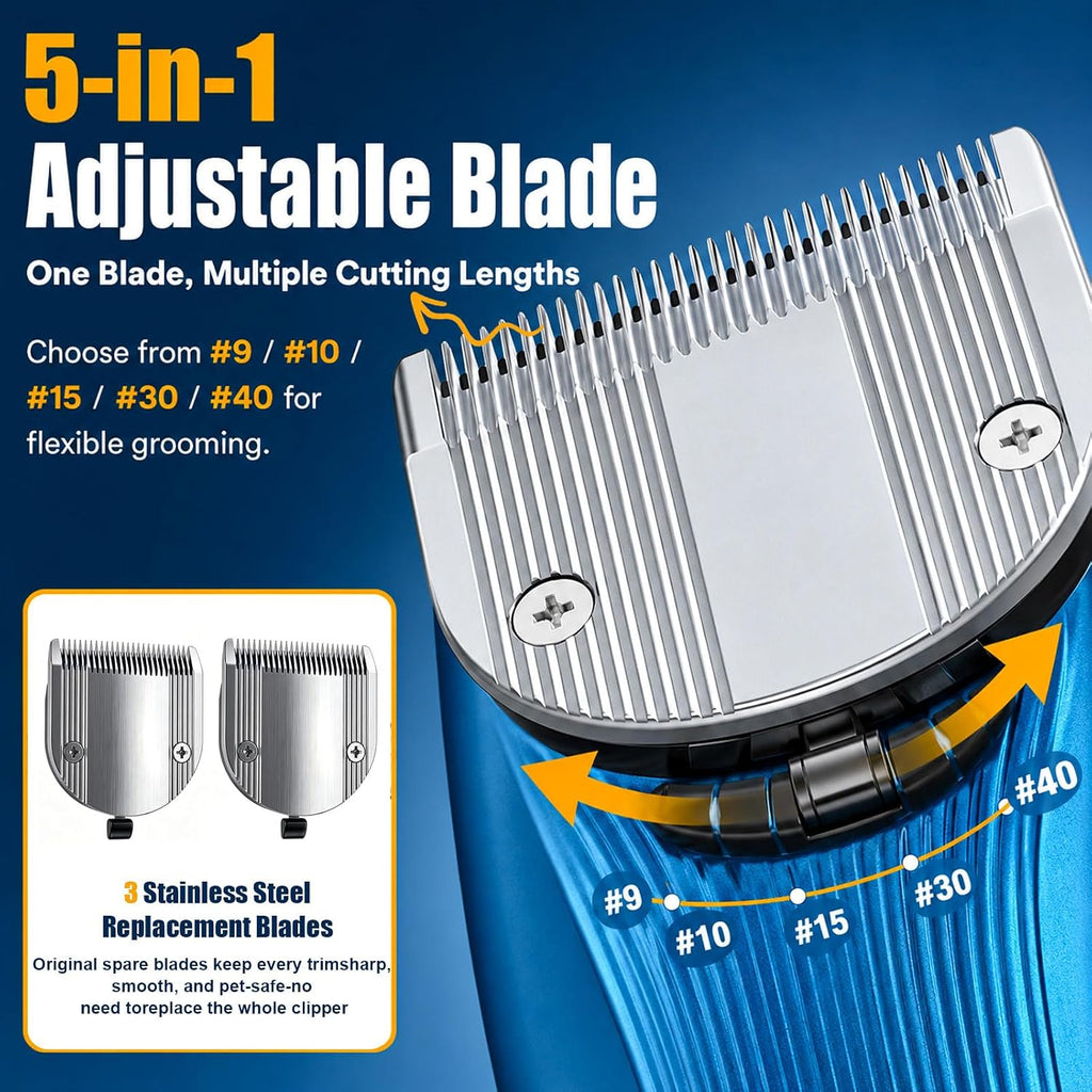 Professional Dog Grooming Clippers, Cordless Pet Hair Clipper | with Guide Combs & Replaceable Blades, Rechargeable Low Noise Dog Hair Trimmer for Horse ,with Storage Tool Box,Blue