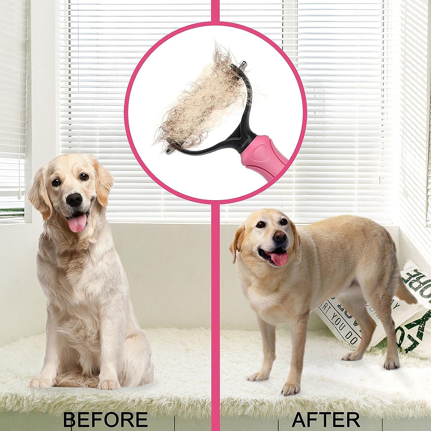 Undercoat Rake for Dogs, whoobell 2 Side Undercoat Brush for Deshedding and Dematting for Dog Cat Rabbit, Professional Pet Grooming HairTools, Removes Loose Undercoat and Nasty Shedding