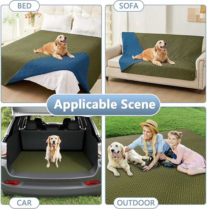 hyha Waterproof Dog Blanket, Soft Pet Bed Blankets, Waterproof Sofa Couch Cover for Dogs Washable, Reversible Pet Couch Covers for Sofa Furniture (68x82 Inch, Green/Navy Blue)
